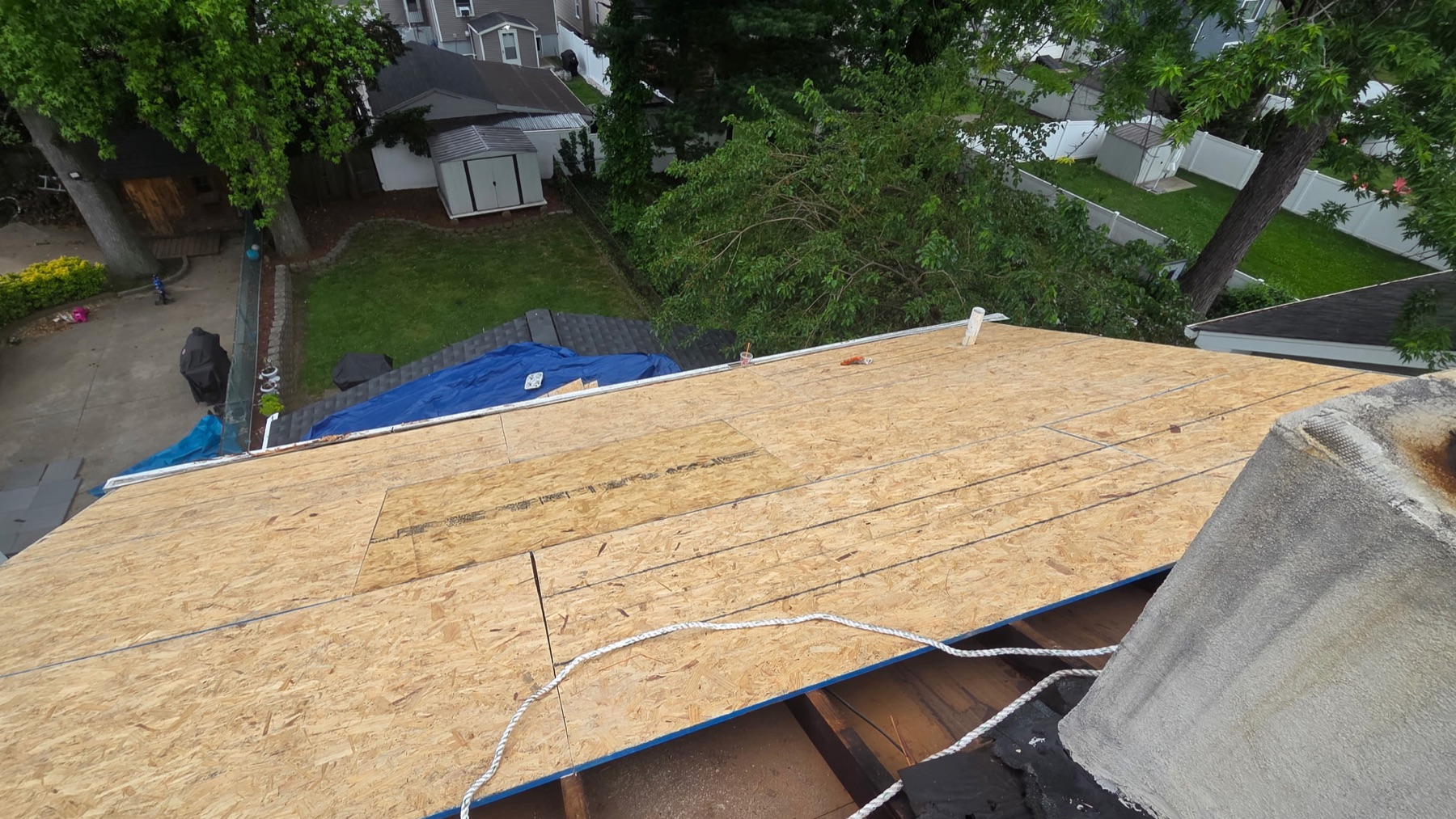 New plywood roof decking installed during a roof tear-off in Richwood, NJ